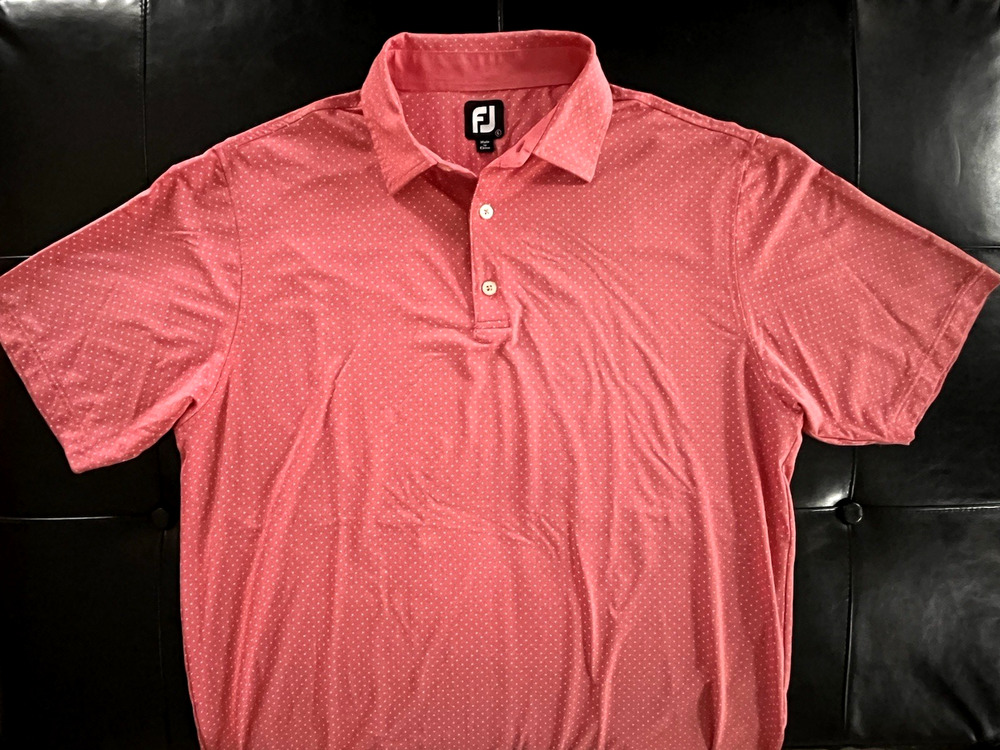 FootJoy FJ Mens Large Golf Polo Shirt Coral Pink Micro Dot Stretch Performance